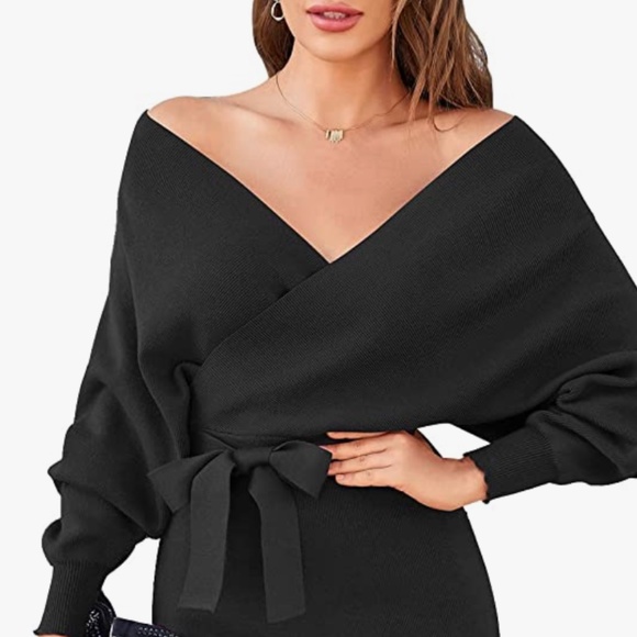 Women's Sweater Dress Sexy V Neck Long Sleeve Backless Wrap